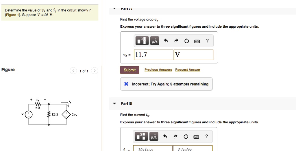 SOLVED: Determine the value of V and iy in the circuit shown in Figure ...