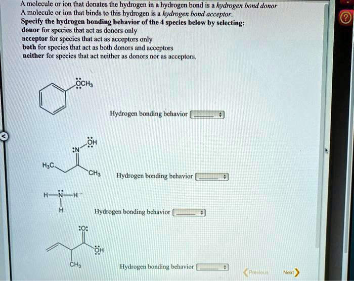 SOLVED: A molecule or ion that donates thc hydrogen in hydrogen bond is ...