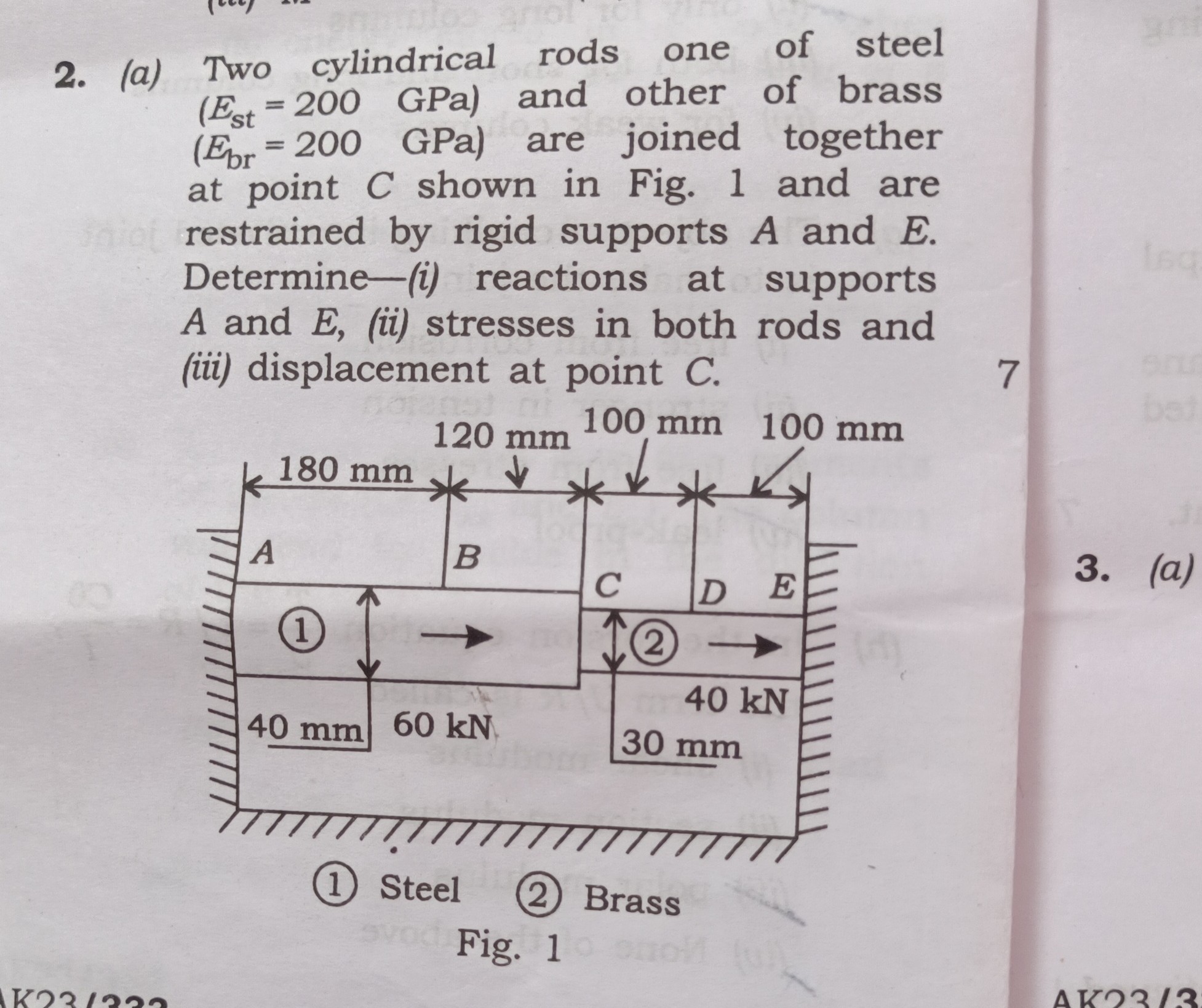 SOLVED: 2. (a) Two cylindrical rods one of steel (Est =200 GPa) and ...