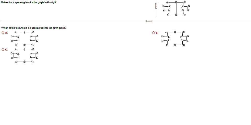 SOLVED: Determine a spanning tree for the graph to the right. Which of ...