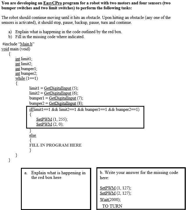 SOLVED: You are developing an EasyCPro program for a robot with two ...