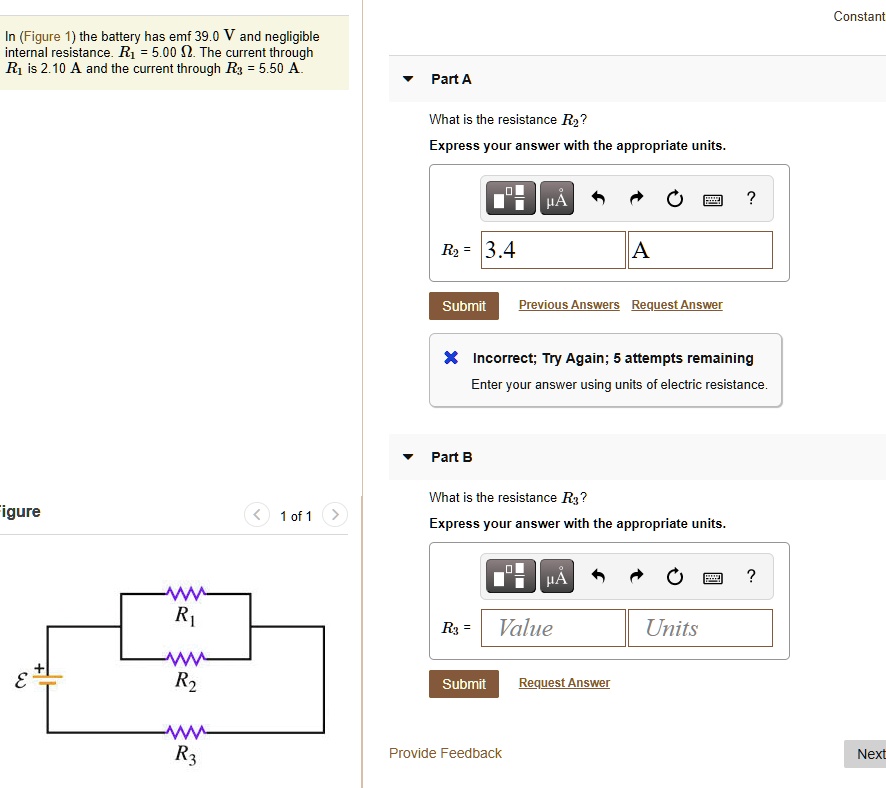 SOLVED Constant (Figure 1) the battery has emf 39.0 V and negligible internal resistance 5.00 2