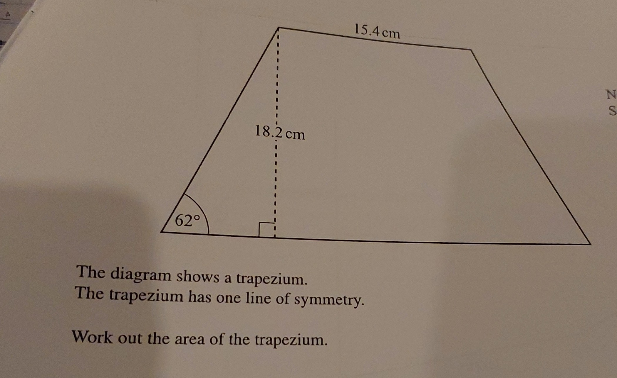 SOLVED: The diagram shows a trapezium. The trapezium has one line of ...