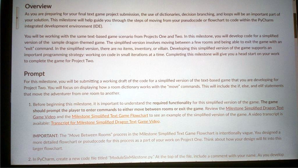 Overview As you are preparing for your final text game project ...