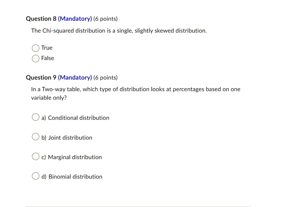 SOLVED: Question 8 (Mandatory)(6 Points) The Chi-squared Distribution ...