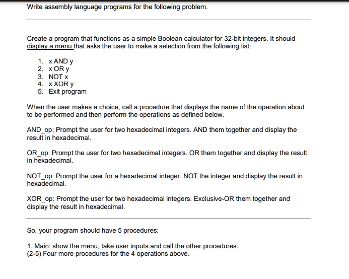 SOLVED: Write assembly language programs for the following problem ... image.