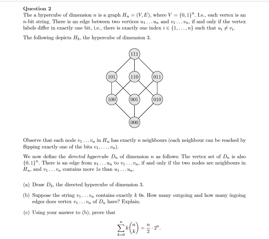 Question 2 The a hypercube of dimension n is a graph Hn