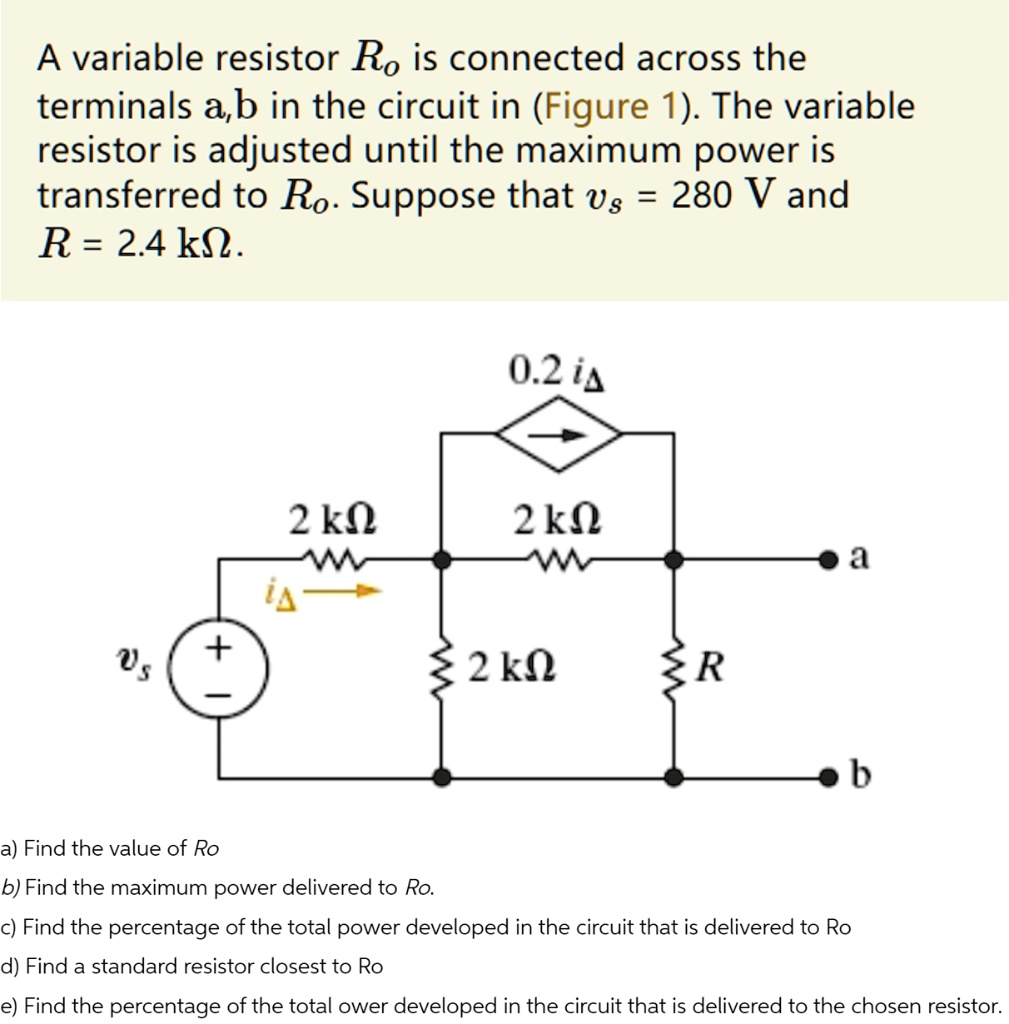 SOLVED A variable resistor Ro is connected across the terminals a,b in