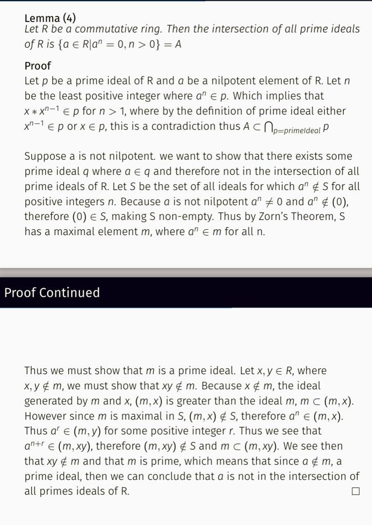 SOLVED Lemma (4) Let R be a commutative ring. Then the intersection