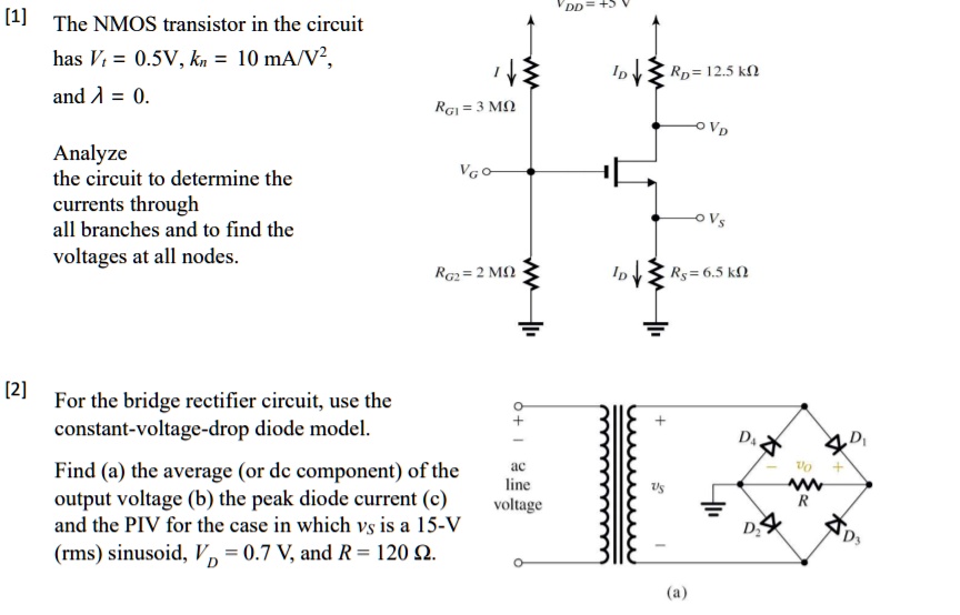 SOLVED: [1] The NMOS transistor in the circuit has V = 0.5V, kn = 10 mA ...