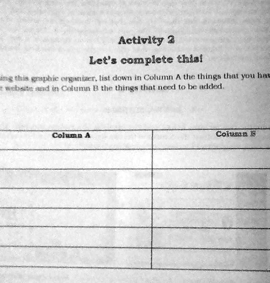 using this graphic organizer list down in column a the things that you ...