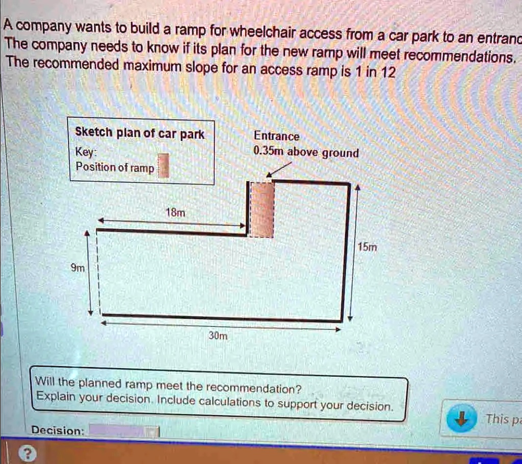 A company wants to build a ramp for wheelchair access from a car park ...