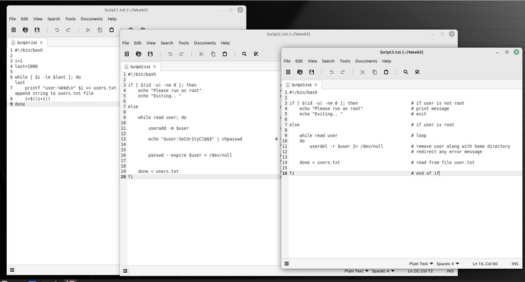 i want this answer by linuxbinbash using while loops using the 3 scripts in the screenshot written convert each individual script to a function to be called in a menu this assignment will re 25463