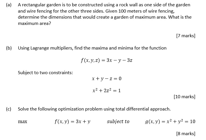 (a) A rectangular garden is to be constructed using a rock wall as one ...