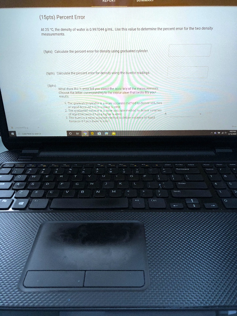 SOLVED (1.1) Percent Error At 25Â°C, the density of water is 0.997044