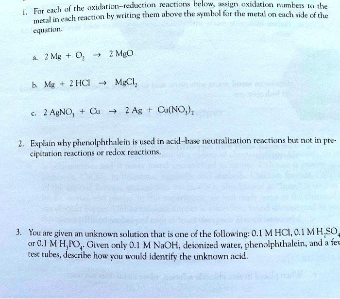 SOLVED: For each of the oxidation-reduction reactions below, assign ...