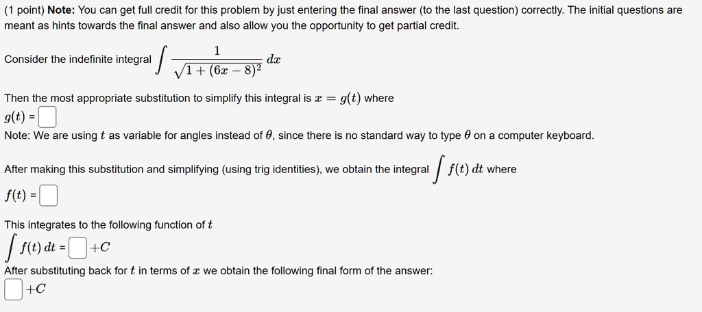 Solved Point Note You Can Get Full Credit For This Problem By Just Entering The Final Answer To The Last Question Correctly The Initial Questions Are Meant As Hints Towards The Final Answer