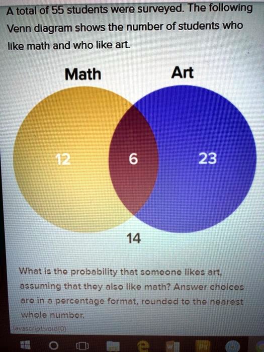 a total of 55 students were surveyed the following venn diagram shows ...