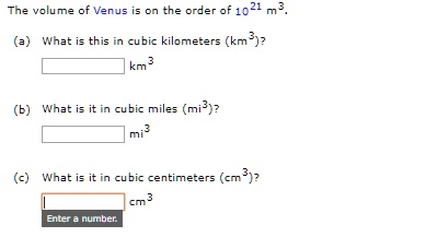 tne volume venus order of 1021 wnat this cubic kilometers km wnat in ...