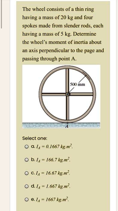 SOLVED: The wheel consists of a thin ring having a mass of 20 kg and ...