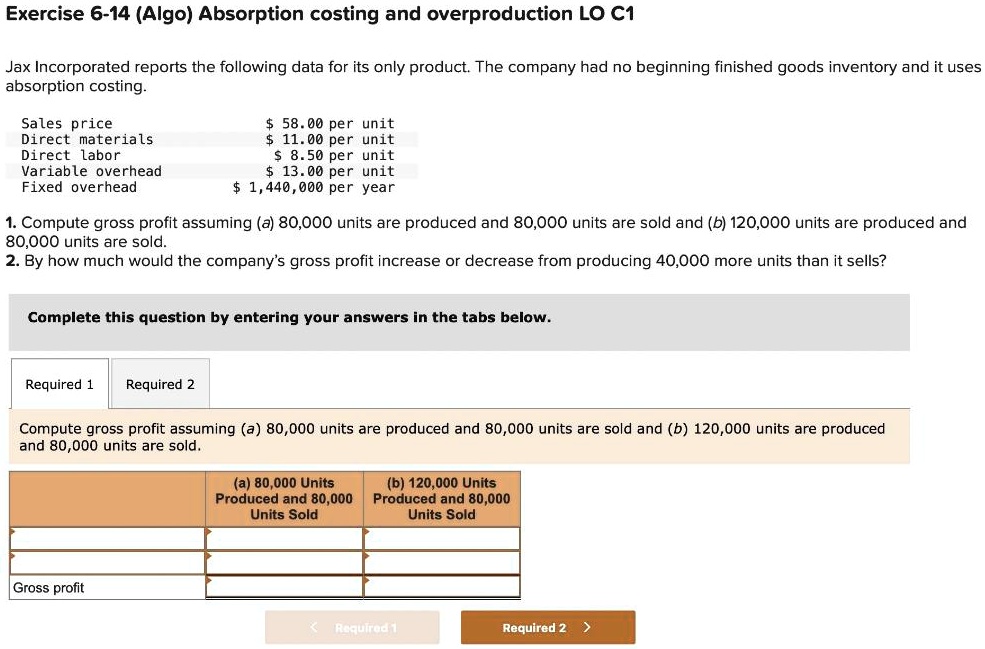 SOLVED Exercise 614 (Algo) Absorption costing and overproduction LO
