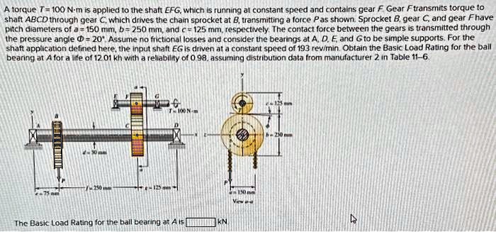 SOLVED: A torque T = 100 N-m is applied to the shaft EFG, which is ...