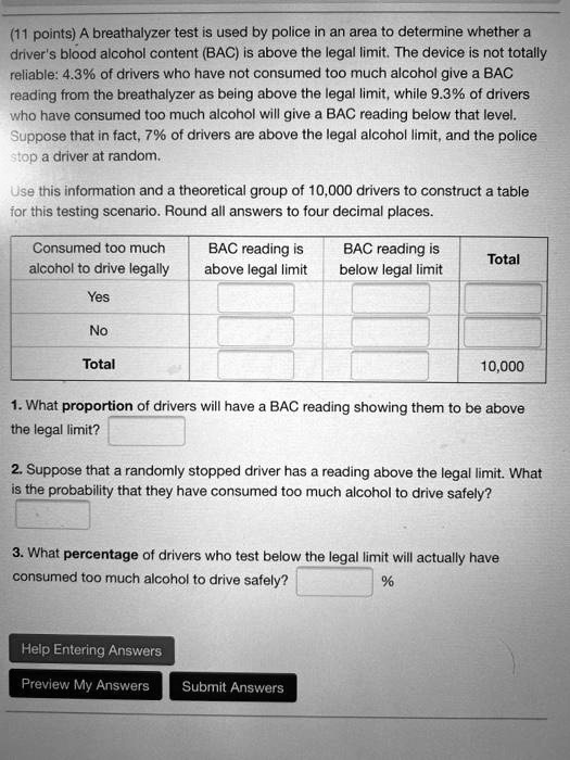 SOLVED (11 points) breathalyzer test is used by police in an area to