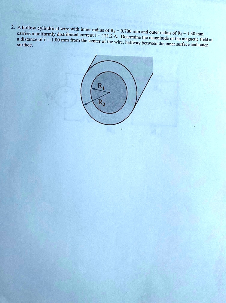 SOLVED: Ahollow cylindrical wire with inner radius of Rj = 0.700 caries ...