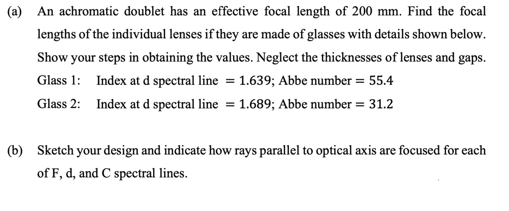 (a) An achromatic doublet has an effective focal length of 200 mm. Find ...
