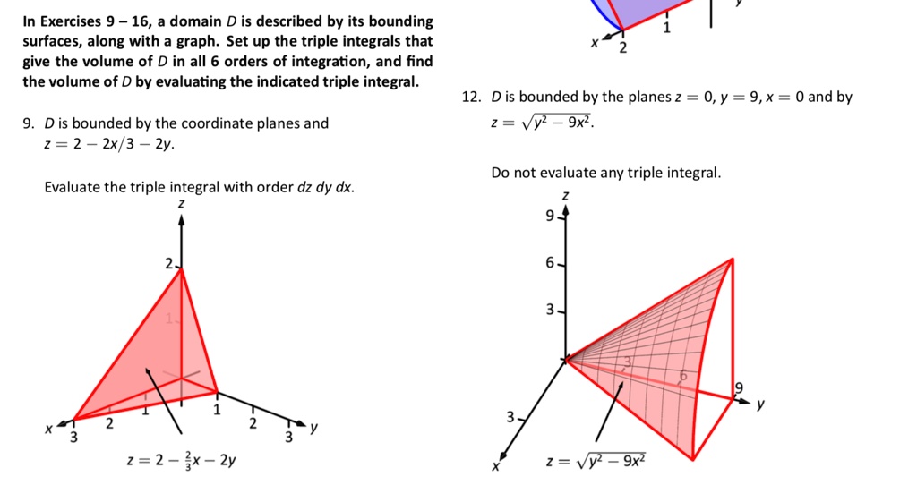 Solved In Exercises 9 16 A Domain D Is Described By Its Bounding Surfaces Along With Graph Set Up The Triple Integrals That Give The Volume Of D In All 6