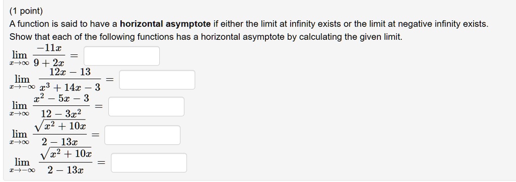 Solved A Function Is Said To Have A Horizontal Asymptote If Either The Limit At Infinity Exists 