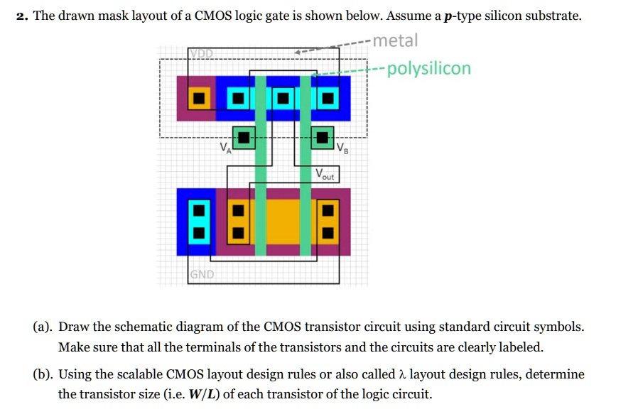 2 The Drawn Mask Layout Of A Cmos Logic Gate Is Shown Below Assume A P ...