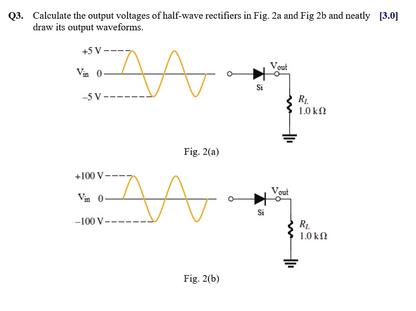 SOLVED Q3. Calculate the output voltages of halfwave rectifiers in