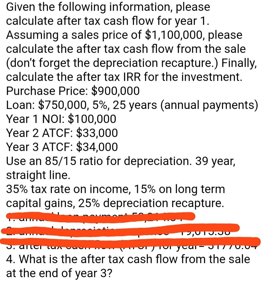 SOLVED What is the aftertax cash flow from the sale at the end of
