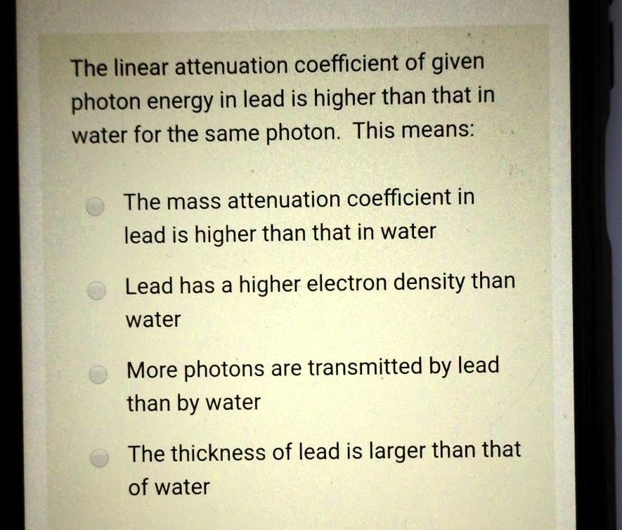 SOLVED The linear attenuation coefficient of given photon energy in