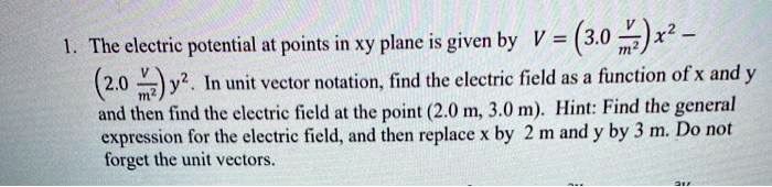 SOLVED: The electric potential at points in the xy plane is given by V ...