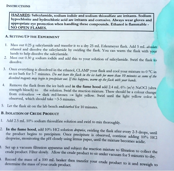 SOLVED INSTRUCTIONS HAZARDS Salicylamide sodium iodide and sodium