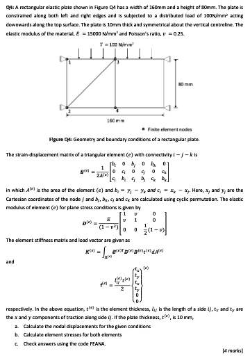 SOLVED: Q4: A rectangular elastic plate shown in Figure Q4 has a width ...