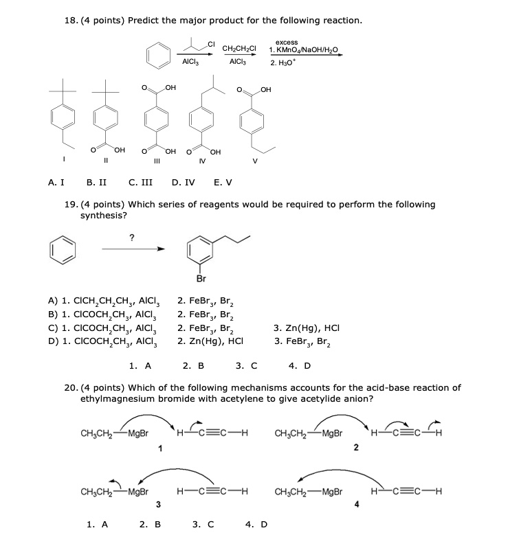 SOLVED: 18. (4 points) Predict the major product for the following ...