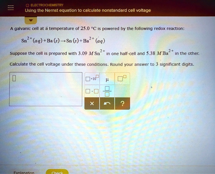 Solved Electrochemistry Using The Nernst Equation To Calculate Nonstandard Cell Voltage A 1457