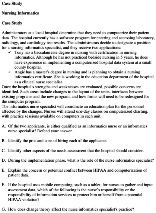 Case Study Nursing Informatics Case Study Administrators at a local ...