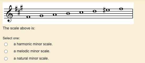 SOLVED: 'The scale above is: Select one: harmonic minor scale melodic ...