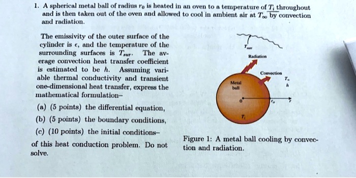 1. A spherical metal ball of radius ro is heated in an oven to a ...