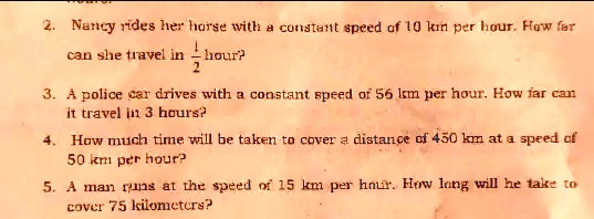 SOLVED Nancy rides her horse with constant speed of 0 km per hour