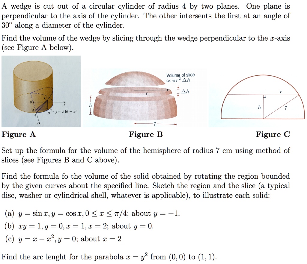 Solved A Wedge Is Cut Out Of A Circular Cylinder Of Radius By Two Planes One Plane Is Perpendicular To The Axis Of The Cylinder The Other Intersents The First At An Angle