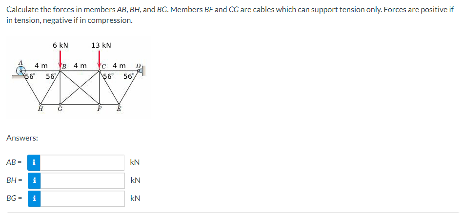 SOLVED: Calculate The Forces In Members A B, B H, And B G. Members B F ...