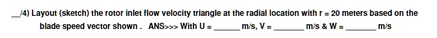 4) Layout (sketch) the rotor inlet flow velocity triangle at the radial ...