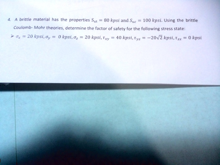 SOLVED A brittle material has the properties Sut = 80 kpsi and Suc
