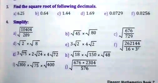 3. Find the square root of following decimals. a) 6.25 b
