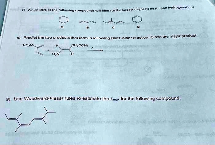 SOLVED: 9) Use Woodward-Fieser rules to estimate the maximum absorption ...